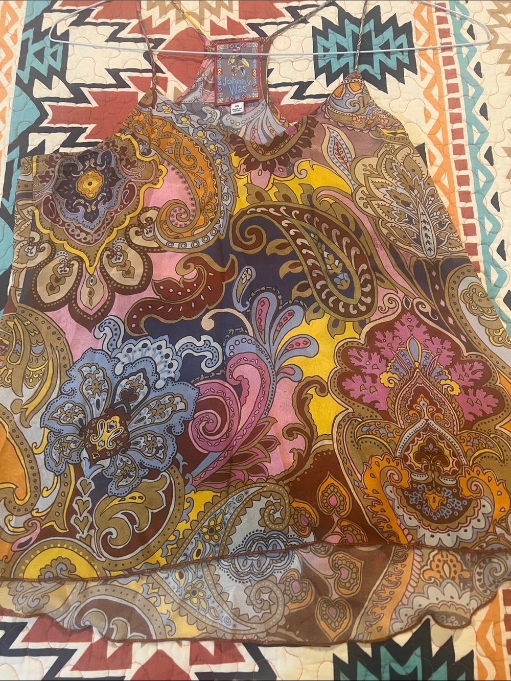 Johnny Was Paisley Print Tank Top in Pink, Yellow, Blue & Brown